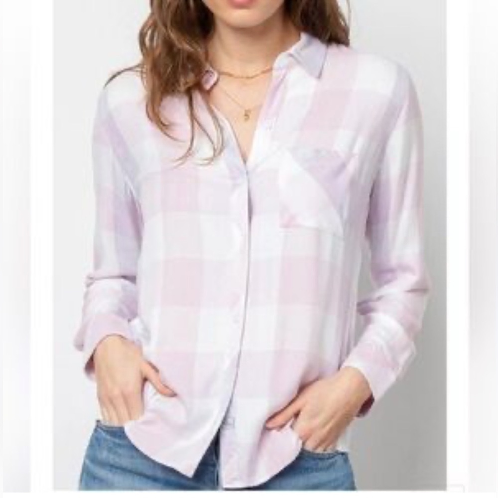 RAILS Hunter Lavendar White Plaid Button down blouse shirt women size Small